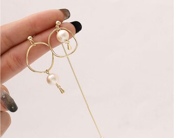Lock Earrings Uneven Earrings Sterling Silver Earrings Earrings CZ Earrings 925 Earrings CZ Drop Earrings Key Earrings Cute