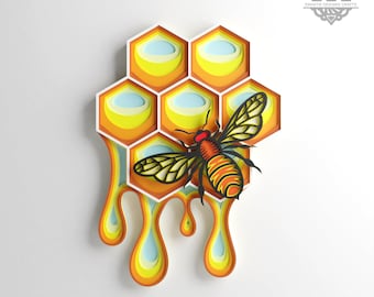 Multilayer file Bee honeycomb mandala DXF files svg template for laser cutting and cricut