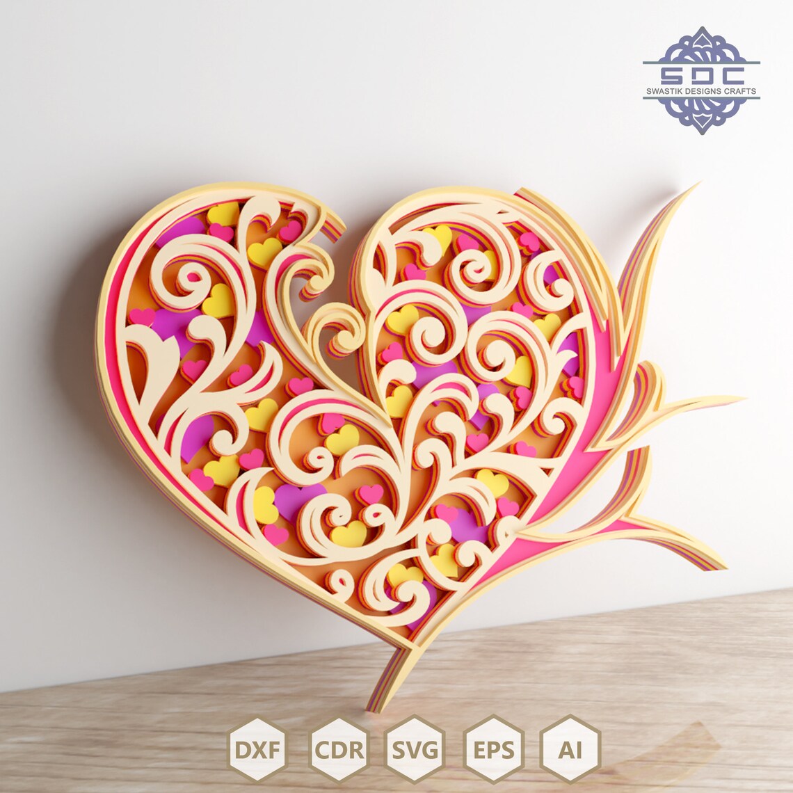 Multilayer file heart mandala dxf files svg template digital | Etsy