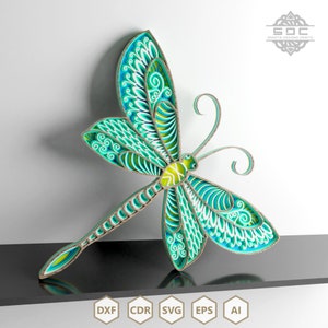 Flerskiktsfil Dragonfly mandala DXF-filer svg-mall för laserskärning. bild 2