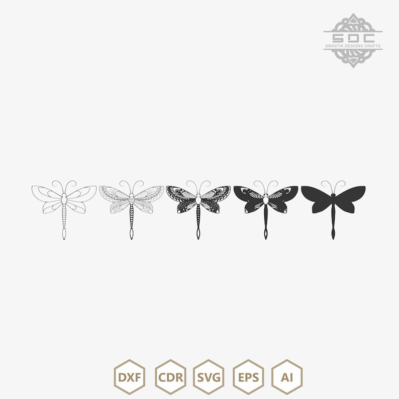 Flerskiktsfil Dragonfly mandala DXF-filer svg-mall för laserskärning. bild 4