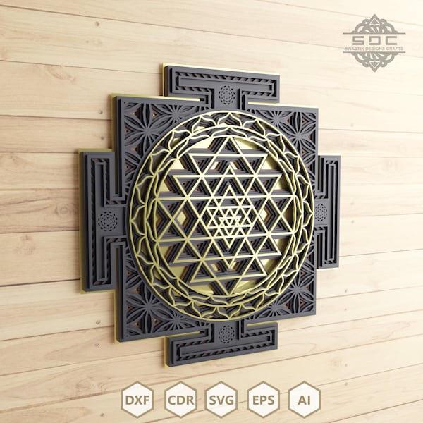 Multilayer Sri Yantra Mandala Art Wall Decor High Quality dxf files svg template digital download.