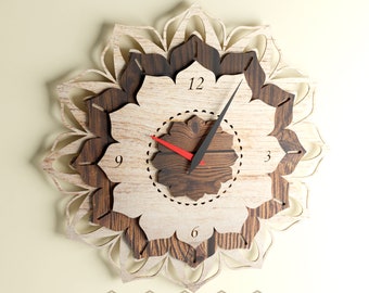 Zegar wielowarstwowy Plik DXF / Zegar wycinany laserowo / Wystrój ścienny / Pliki CNC / Pliki SVG do cięcia laserowego / Lasercutting Wood / Mandala Clock dxf