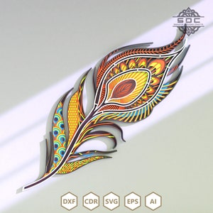 Multilayer file Feather Mandala DXF files svg template for laser cutting.