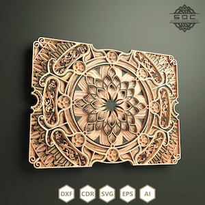 Arte de mandala multicamadas &quot;SERENITY&quot; Tamanho grande 18&quot;x24&quot; 27&quot;x36&quot; e 35&quot;x46&quot; arquivos dxf modelo svg download digital Decoração de parede de alta qualidade