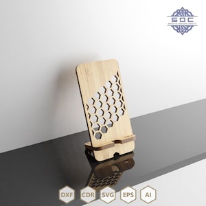 Handyständer dxf Dateien SVG Vorlage zum Laserschneiden Scrollsaw. Interlocking Ständer aus Holz für alle Handys