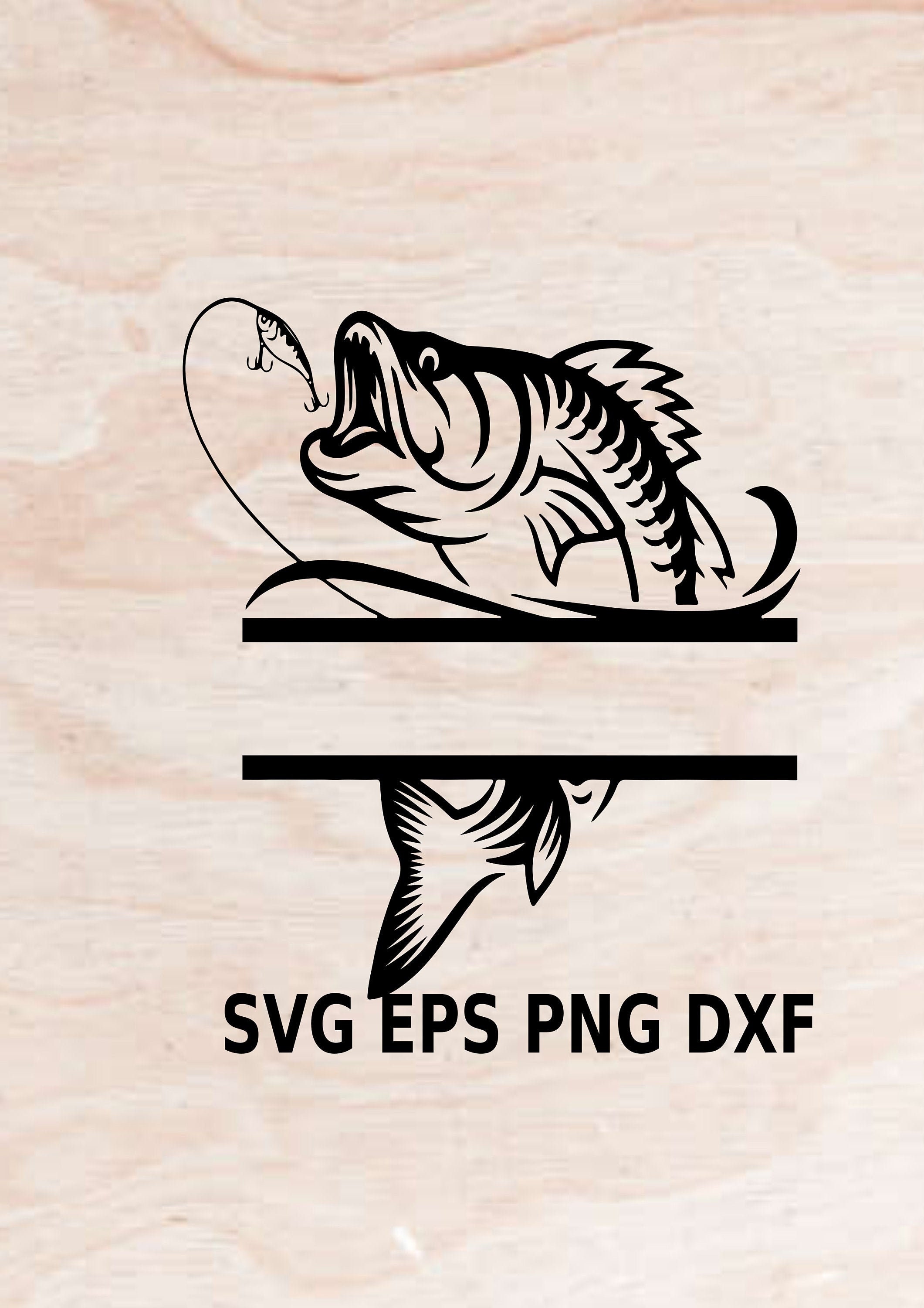 Bass fish SVG, EPS, PNG, dxf, Fishing svg, split fish svg, fish monog…