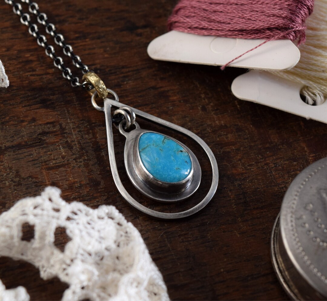 Sterling Silver Handmade Kingman Turquoise Eternity Necklace