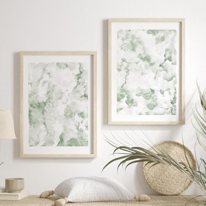 Watercolor print set of 2 Sage green wall art Two piece set Watercolor paint Greenery print Colorful abstract Original painting