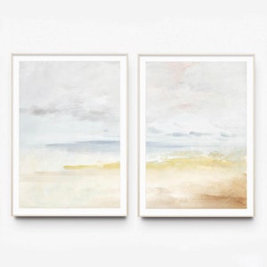 Set di 2 acquerelli neutri, pittura di paesaggio astratto, arte stampabile, DOWNLOAD DIGITALE, poster minimalista moderno, poster vintage