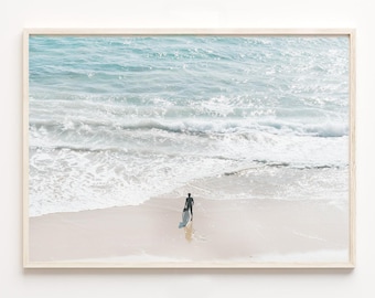 Aerial Beach Print, Pink Surf, Coastal Wall Art (Digital Download)
