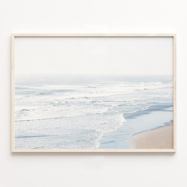 Pastel beach print,Ocean waves print,beach coastal print,printable wall art,neutral print,Digital Print,sea print,modern print,large poster