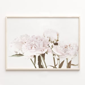White peony horizontal print,Pink peony,white peony print set,flower print,digital download,large poster,botanical wall art,neutral art
