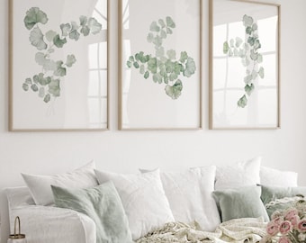 Set of 3 Watercolor Greenery Wall Art, Sage Green Watercolor Print ...