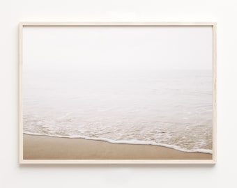 Ocean print,Neutral beach print,Coastal print,Foggy sea print,Boho wall art,Soft beige wall art,Digital Download,Large wall art,Ocean water