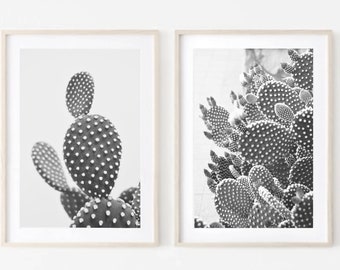 Cactus Prints Set, Black and White Southwestern Wall Art (Digital Download)