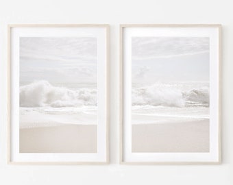 Neutral Beach Wave Print Set, Coastal Ocean Art (Digital Download)