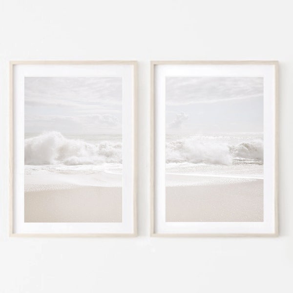 Set of 2 waves print,Ocean print set  2,beach print set 2,neutral print set,sea print set,fog sea print,earthy tones print,digital download