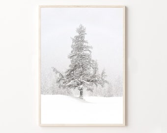 Snowy White Pine Tree Print, Winter Landscape Art (Digital Download)