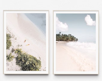 Pastel Beach Print Set, Tropical Ocean Wall Art (Digital Download)