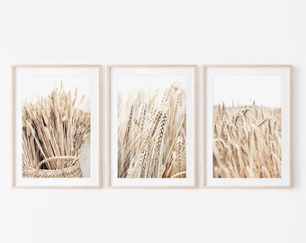Farmhouse Prints,set of 3 prints,Digital print,Rustic Wall Decor,Wheat Wall Art,Farm Wall Art,Neutral Wall Art,Botanical Prints,Beige Prints