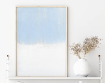 Stampa astratta blu chiaro e bianco Astratto minimalista Pastel Light Blue Wall Art Stampa minimalista Coastal Wall Art Vernice blu calmante
