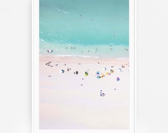 Aerial Beach Umbrellas Print, Colorful Coastal Wall Art (Digital Download)
