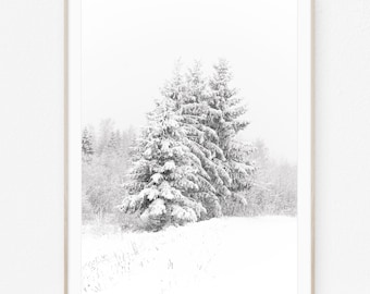 Snowy Fir Trees Print, Nordic Winter Forest (Digital Download)