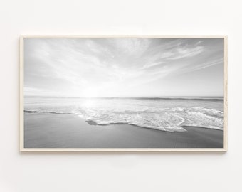 Samsung Frame TV Art, Black and White Beach Photography (Digital Download)