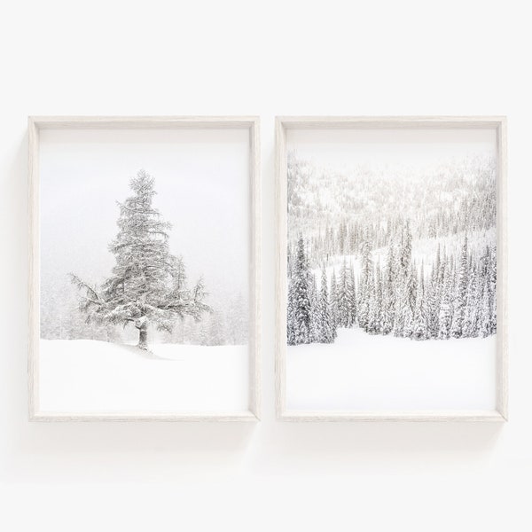 Winter landscape print set of 2,Christmas print,White forest,Snowy landscape,Snowy Trees,Christmas wall art,Digital Download,Holiday
