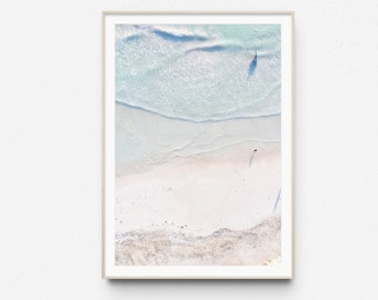 Flygfoto över stranden, pastellfärgad kustväggkonst (digital nedladdning)