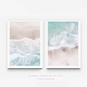 Luftbild Strand Print-Set,Ozean Print-Set,Strand Wandkunst,Strand Print-Set 2,Neutral Print-Set,Meeres-Print-Set,Druckbare Wandkunst,Wellen-Print