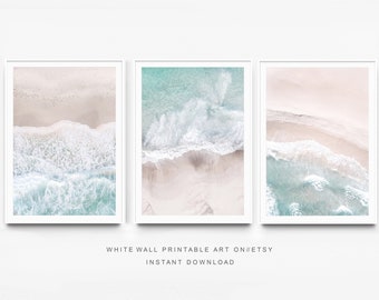 Luftbild Strand Print,Ozean Print-Set,Strand Wandkunst,Strand Print-Set 3,neutrales Print-Set,Meeres-Print-Set,druckbare Wandkunst,Wellen-Print