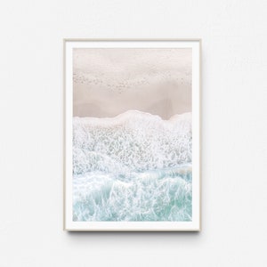 Impresión de olas del océano, impresión aérea de playa, impresión digital, impresión de playa en colores pastel, impresión costera de playa, póster grande, impresión del mar, arte de pared imprimible