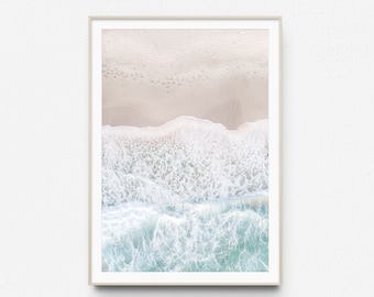 Aerial Ocean Waves Print, Pastel Beach Coastal Art (Digital Download)