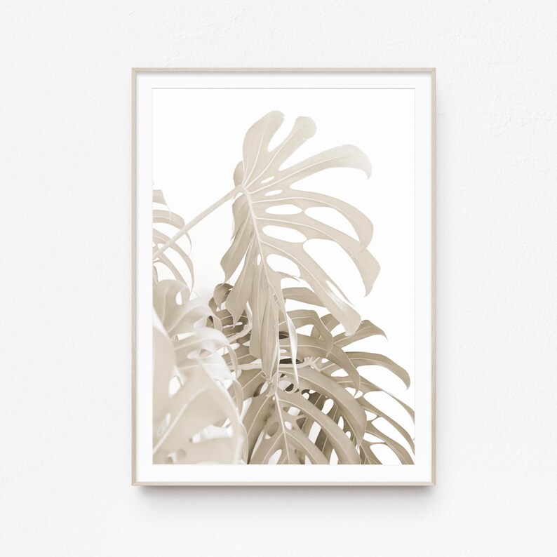 Palm & Tropical Leaf Print Set, Beige Botanical Wall Art (digital ...