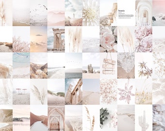 Neutral Aesthetic Wall Collage Kit, Boho Decor (50 Pcs Digital Download)