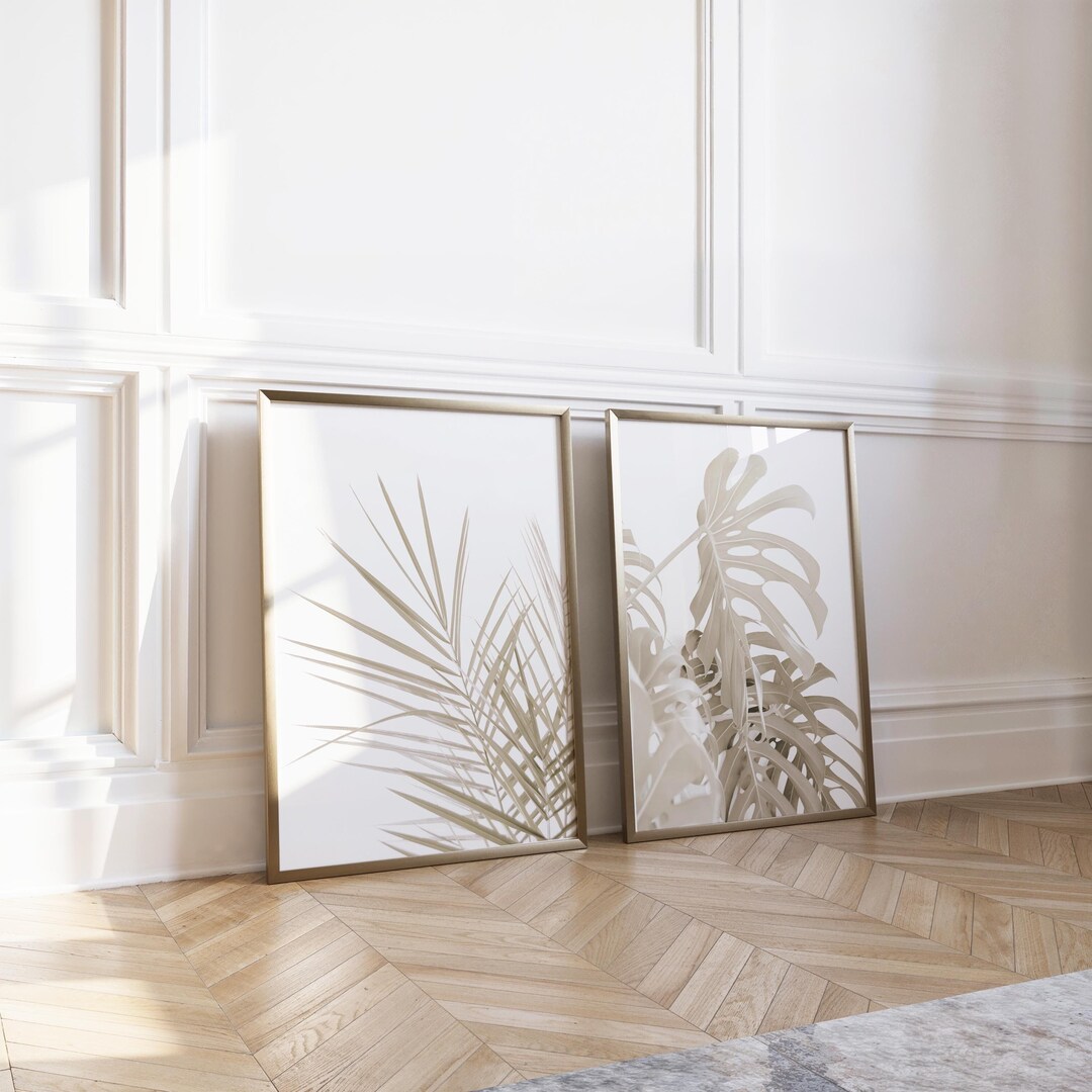 Palm & Tropical Leaf Print Set, Beige Botanical Wall Art (digital ...