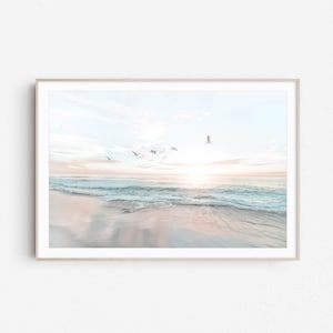 Impresión de océano en colores pastel, arte de pared costero, impresión neutra, impresión de olas, imprimible del océano, arte de playa, póster de mar, arte de pared del amanecer, impresión de arte de pared digital