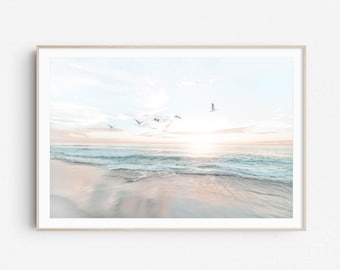 Pastel Ocean Print,Coastal Wall Art,Neutral Print,Waves Print,Ocean Printable,Beach Art,Sea Poster,Sunrise Wall Art,Digital Wall Art Print