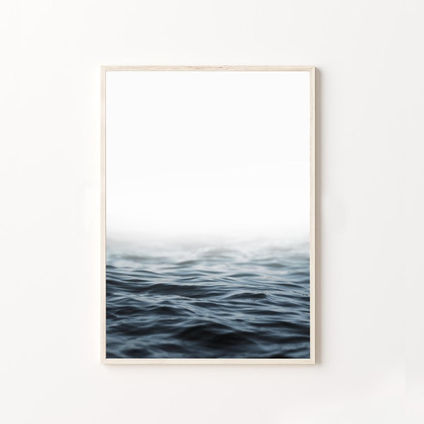 Ocean Waves print, neutral beach print,Beach costal printable, Ocean horizon print Minimal Ocean Photo Blue Navy print Scandinavian Wall art