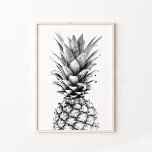 Pineapple Print, Pineapple Wall Art, Black and White Print, Pineapple Decor, Tropical Art, Printable Kitchen Art Minimalist Pineapple Poster