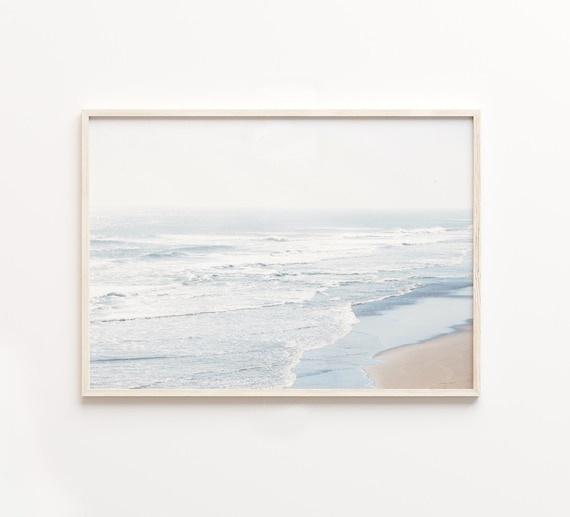 Pastel beach print,Ocean waves print,beach coastal print,printable wall art,neutral print,Digital Print,sea print,modern print,large poster