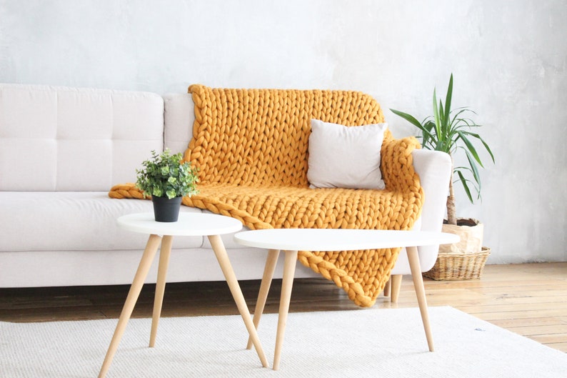 Home decor grandma gift Chunky knit blanket merino wool Big throw blanket