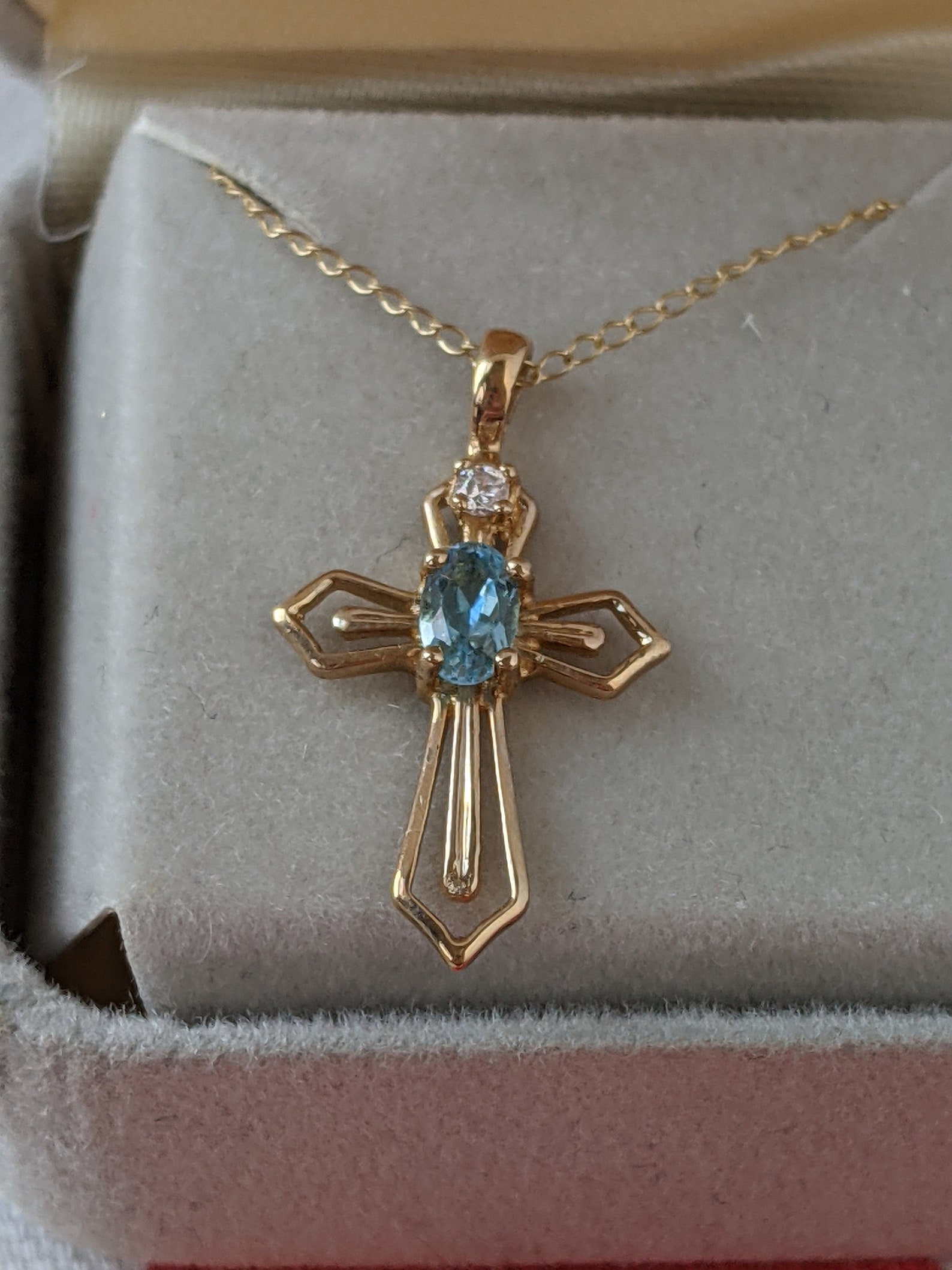 December Birthstone Cross Necklace Blue Topaz 10 kt. Chain | Etsy