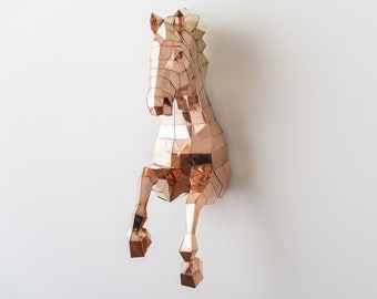 metal big horse sculpture, wall artwork, horse head model, copper brass object, restaurant decoration, stuffed animal ,built-to-order