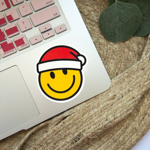 Smiley face Christmas sticker for kindle, Santa smiley face sticker for water bottle, stocking stuffer for teens, Christmas party favors