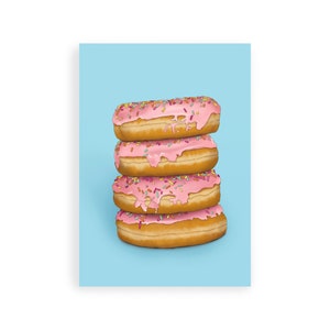 Donuts art print, food art print, dessert artwork, kitchen decor wall art, dorm decor for college girls, I love donuts, donut lover gift,