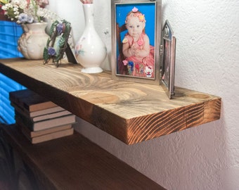 Floating Shelf | Hand Crafted Solid Wood Shelf | Reclaimed barn board, Custom Lengths Brackets Included FREE Shipping 10% off !