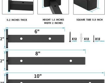 2 Pcs Floating Shelf Brackets  Black Steel -  Brackets for Floating Shelves – Screws and Wall Plugs Included
